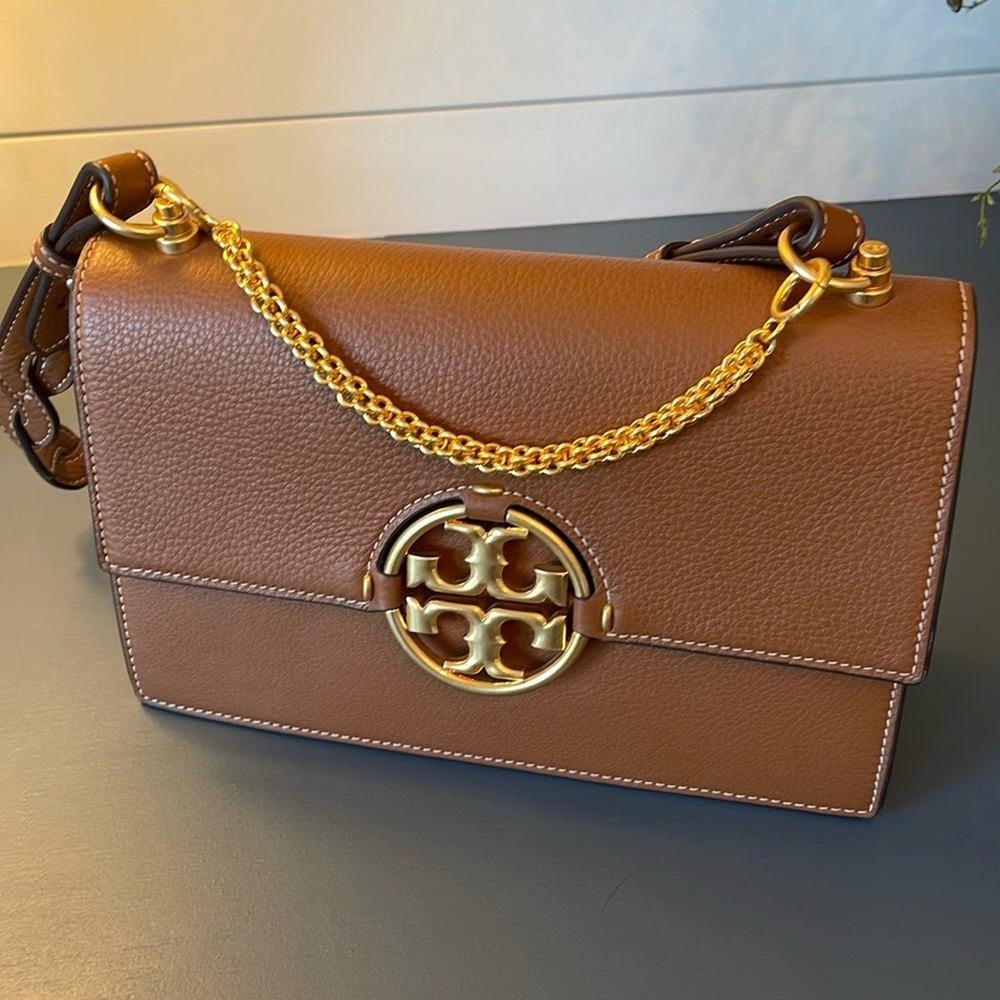 Tory Burch Brown Shoulder Bag with Gold Accents